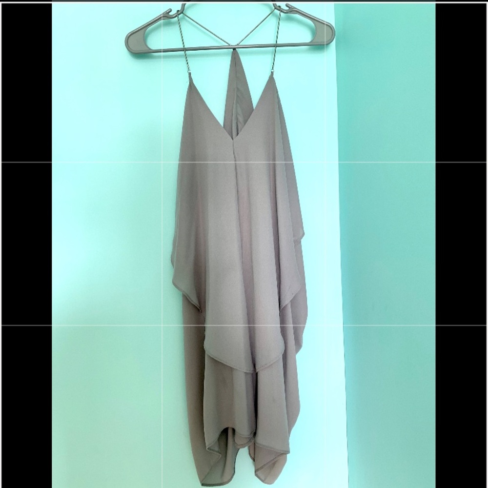 Gray Flowy Dress with Silver Chain Straps